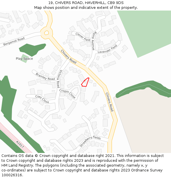 19, CHIVERS ROAD, HAVERHILL, CB9 9DS: Location map and indicative extent of plot