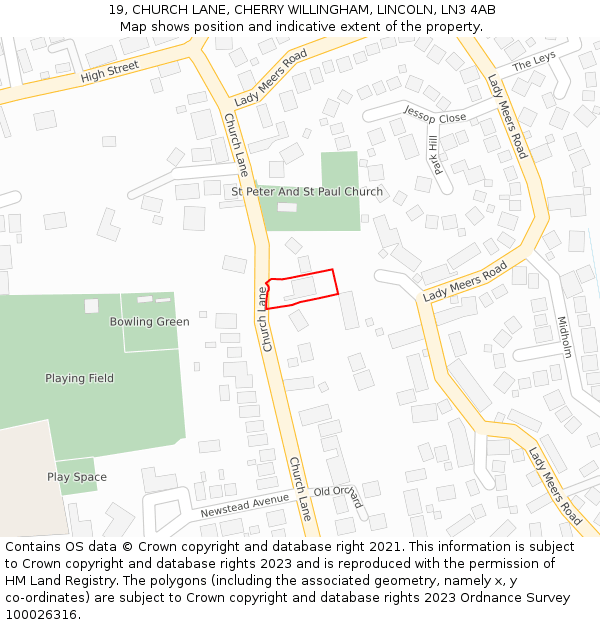 19, CHURCH LANE, CHERRY WILLINGHAM, LINCOLN, LN3 4AB: Location map and indicative extent of plot