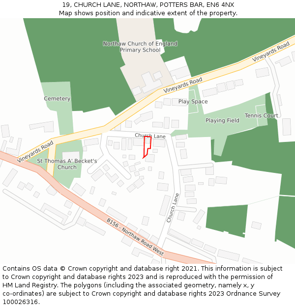 19, CHURCH LANE, NORTHAW, POTTERS BAR, EN6 4NX: Location map and indicative extent of plot