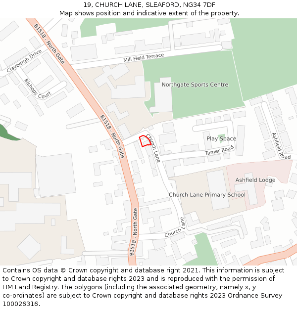 19, CHURCH LANE, SLEAFORD, NG34 7DF: Location map and indicative extent of plot