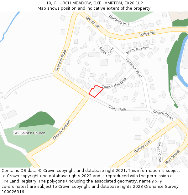 19, CHURCH MEADOW, OKEHAMPTON, EX20 1LP: Location map and indicative extent of plot