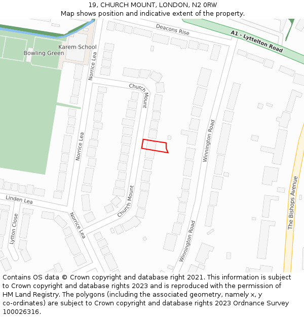 19, CHURCH MOUNT, LONDON, N2 0RW: Location map and indicative extent of plot