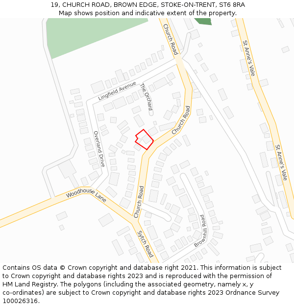 19, CHURCH ROAD, BROWN EDGE, STOKE-ON-TRENT, ST6 8RA: Location map and indicative extent of plot