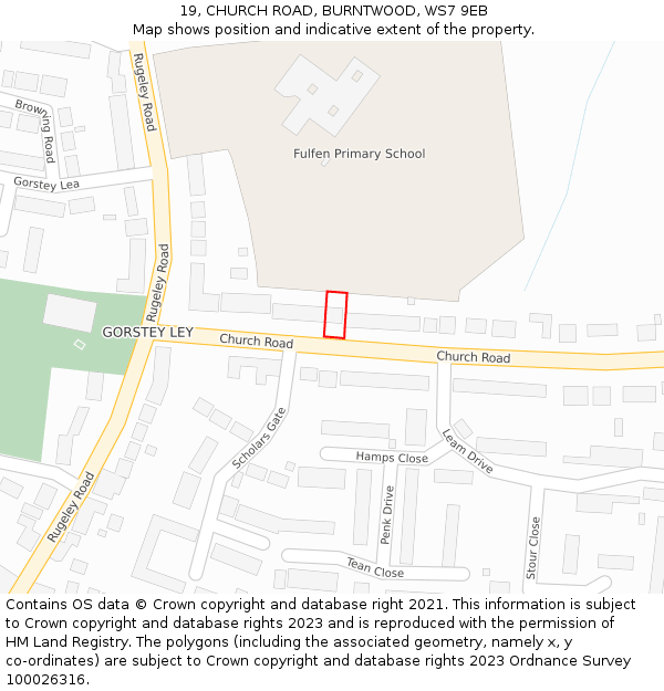 19, CHURCH ROAD, BURNTWOOD, WS7 9EB: Location map and indicative extent of plot