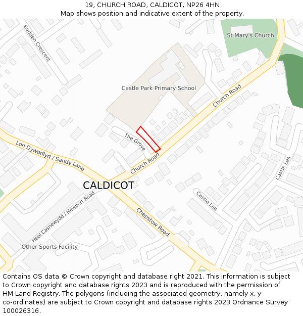 19, CHURCH ROAD, CALDICOT, NP26 4HN: Location map and indicative extent of plot