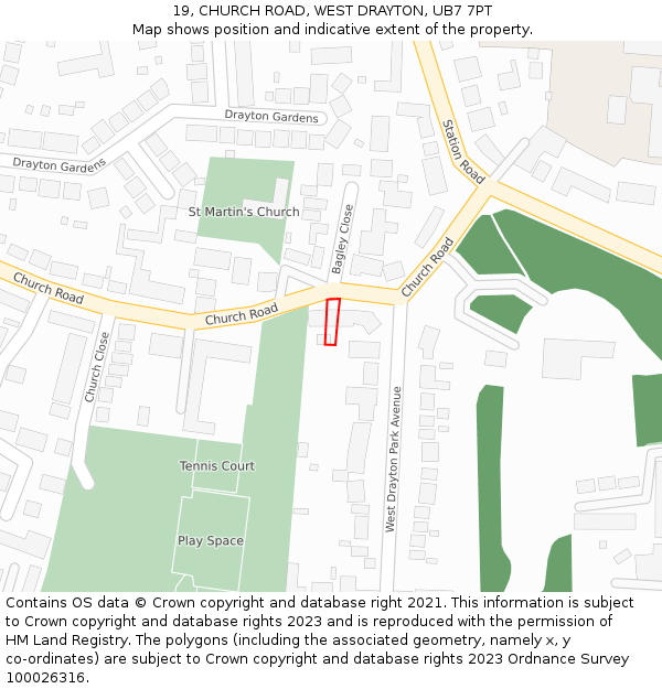 19, CHURCH ROAD, WEST DRAYTON, UB7 7PT: Location map and indicative extent of plot