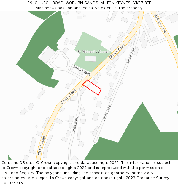 19, CHURCH ROAD, WOBURN SANDS, MILTON KEYNES, MK17 8TE: Location map and indicative extent of plot