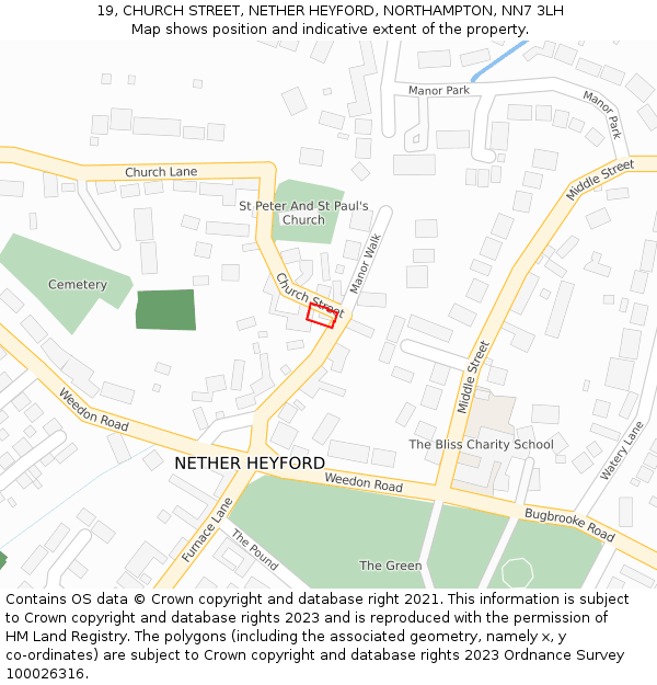 19, CHURCH STREET, NETHER HEYFORD, NORTHAMPTON, NN7 3LH: Location map and indicative extent of plot