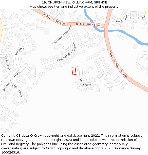 19, CHURCH VIEW, GILLINGHAM, SP8 4XE: Location map and indicative extent of plot