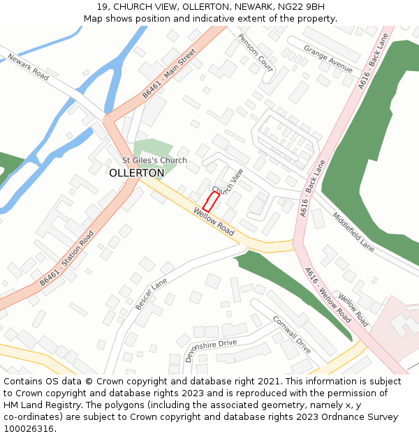 19, CHURCH VIEW, OLLERTON, NEWARK, NG22 9BH: Location map and indicative extent of plot