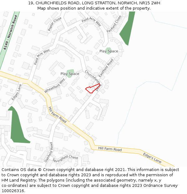 19, CHURCHFIELDS ROAD, LONG STRATTON, NORWICH, NR15 2WH: Location map and indicative extent of plot