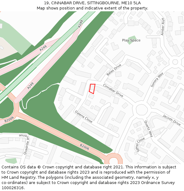 19, CINNABAR DRIVE, SITTINGBOURNE, ME10 5LA: Location map and indicative extent of plot