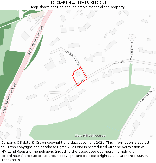 19, CLARE HILL, ESHER, KT10 9NB: Location map and indicative extent of plot