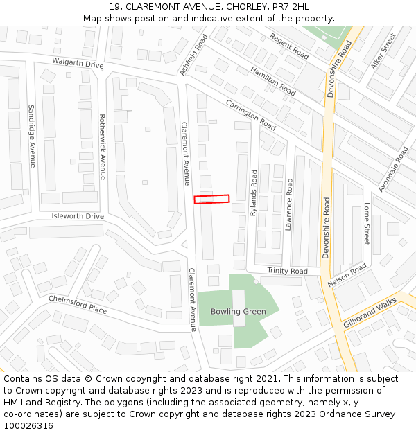 19, CLAREMONT AVENUE, CHORLEY, PR7 2HL: Location map and indicative extent of plot