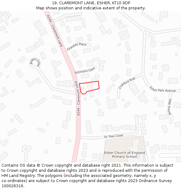 19, CLAREMONT LANE, ESHER, KT10 9DP: Location map and indicative extent of plot