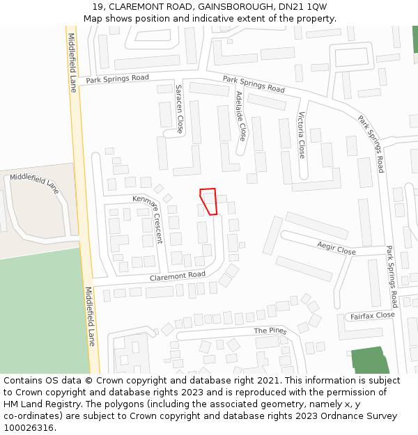 19, CLAREMONT ROAD, GAINSBOROUGH, DN21 1QW: Location map and indicative extent of plot