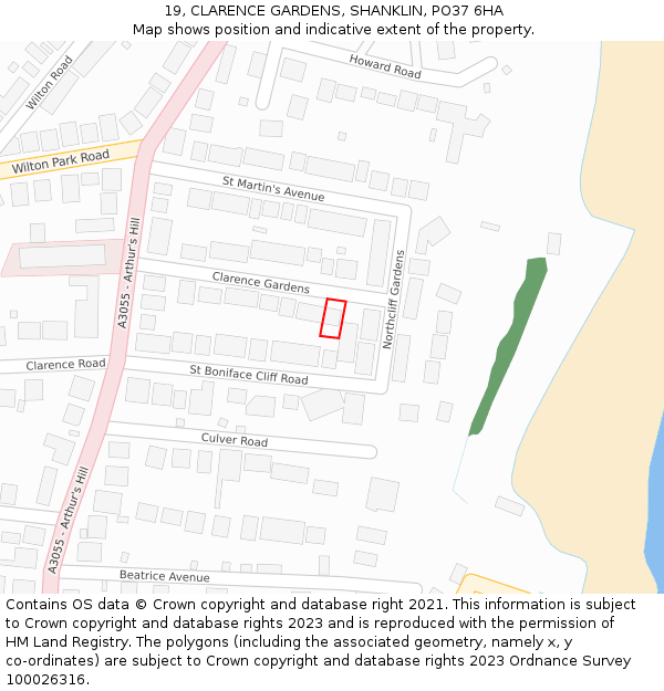 19, CLARENCE GARDENS, SHANKLIN, PO37 6HA: Location map and indicative extent of plot