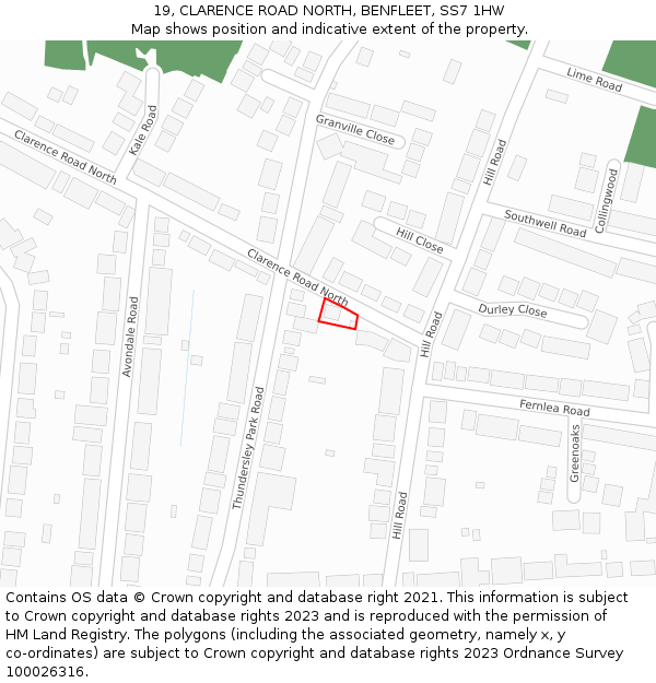 19, CLARENCE ROAD NORTH, BENFLEET, SS7 1HW: Location map and indicative extent of plot