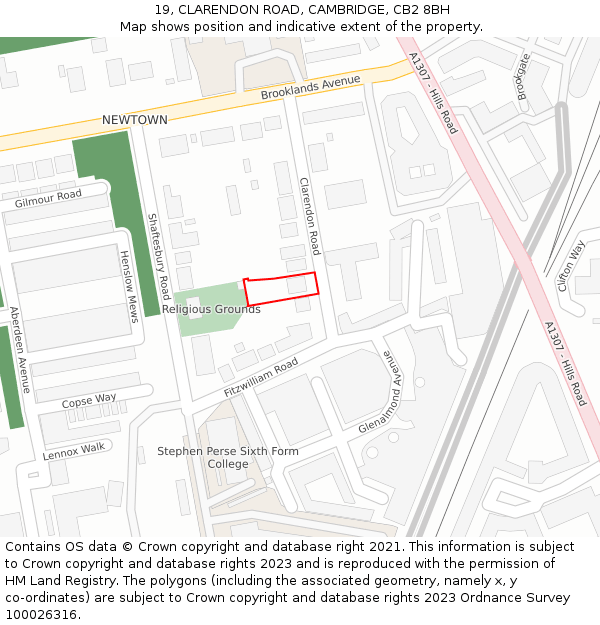 19, CLARENDON ROAD, CAMBRIDGE, CB2 8BH: Location map and indicative extent of plot