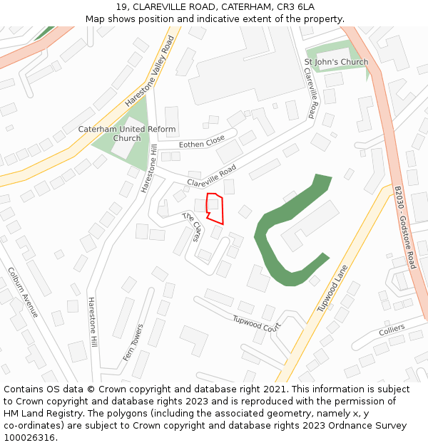 19, CLAREVILLE ROAD, CATERHAM, CR3 6LA: Location map and indicative extent of plot