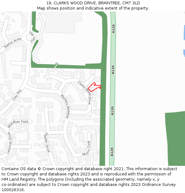 19, CLARKS WOOD DRIVE, BRAINTREE, CM7 3LD: Location map and indicative extent of plot