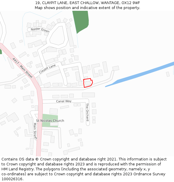 19, CLAYPIT LANE, EAST CHALLOW, WANTAGE, OX12 9WF: Location map and indicative extent of plot