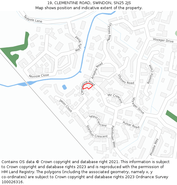 19, CLEMENTINE ROAD, SWINDON, SN25 2JS: Location map and indicative extent of plot