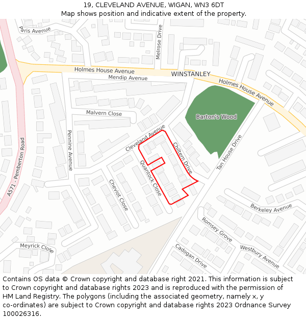 19, CLEVELAND AVENUE, WIGAN, WN3 6DT: Location map and indicative extent of plot