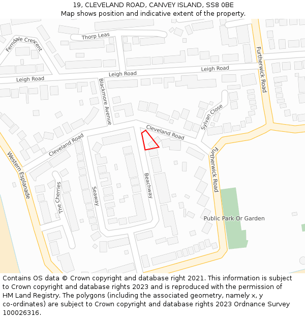 19, CLEVELAND ROAD, CANVEY ISLAND, SS8 0BE: Location map and indicative extent of plot