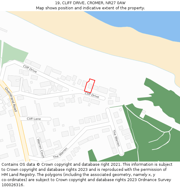 19, CLIFF DRIVE, CROMER, NR27 0AW: Location map and indicative extent of plot