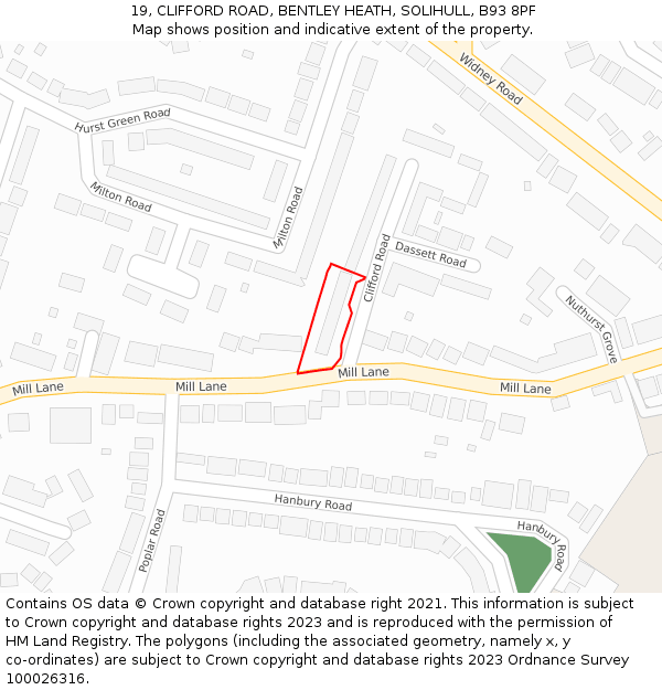 19, CLIFFORD ROAD, BENTLEY HEATH, SOLIHULL, B93 8PF: Location map and indicative extent of plot