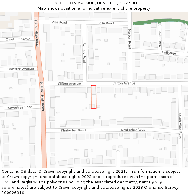 19, CLIFTON AVENUE, BENFLEET, SS7 5RB: Location map and indicative extent of plot