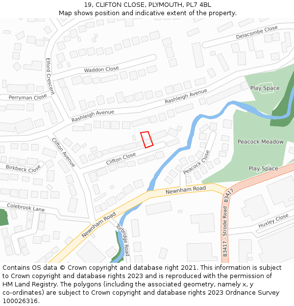 19, CLIFTON CLOSE, PLYMOUTH, PL7 4BL: Location map and indicative extent of plot