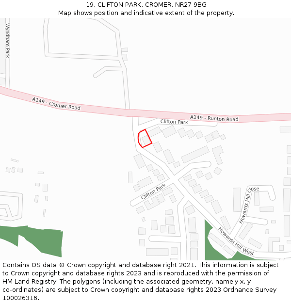 19, CLIFTON PARK, CROMER, NR27 9BG: Location map and indicative extent of plot