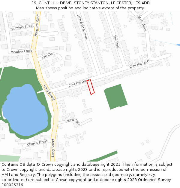 19, CLINT HILL DRIVE, STONEY STANTON, LEICESTER, LE9 4DB: Location map and indicative extent of plot