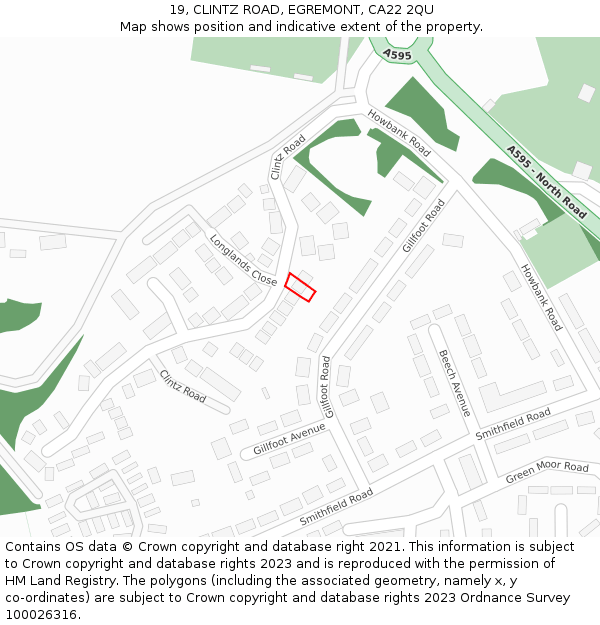 19, CLINTZ ROAD, EGREMONT, CA22 2QU: Location map and indicative extent of plot