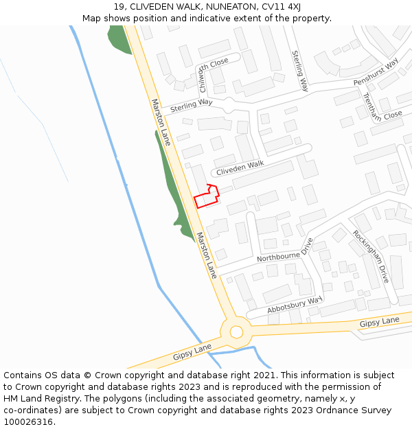 19, CLIVEDEN WALK, NUNEATON, CV11 4XJ: Location map and indicative extent of plot