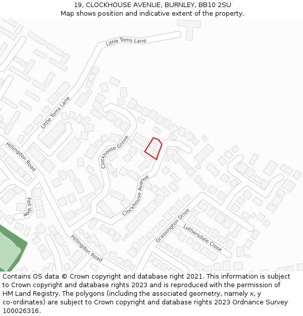 19, CLOCKHOUSE AVENUE, BURNLEY, BB10 2SU: Location map and indicative extent of plot