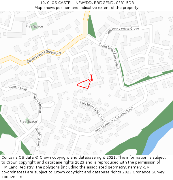 19, CLOS CASTELL NEWYDD, BRIDGEND, CF31 5DR: Location map and indicative extent of plot