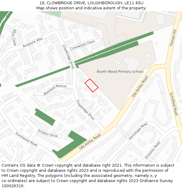 19, CLOWBRIDGE DRIVE, LOUGHBOROUGH, LE11 4SU: Location map and indicative extent of plot