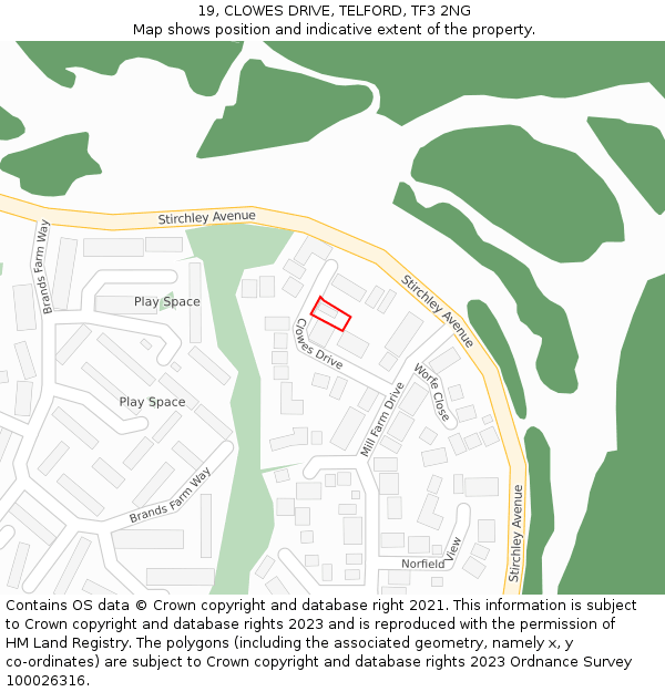 19, CLOWES DRIVE, TELFORD, TF3 2NG: Location map and indicative extent of plot