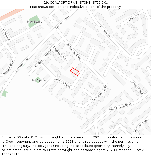 19, COALPORT DRIVE, STONE, ST15 0XU: Location map and indicative extent of plot