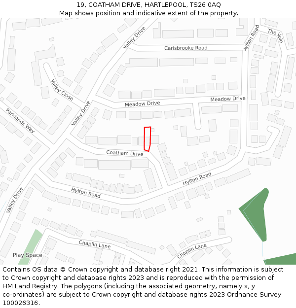 19, COATHAM DRIVE, HARTLEPOOL, TS26 0AQ: Location map and indicative extent of plot