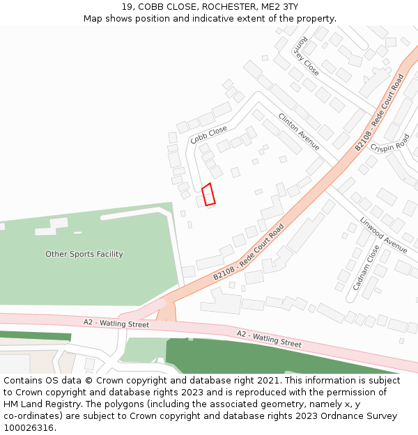 19, COBB CLOSE, ROCHESTER, ME2 3TY: Location map and indicative extent of plot