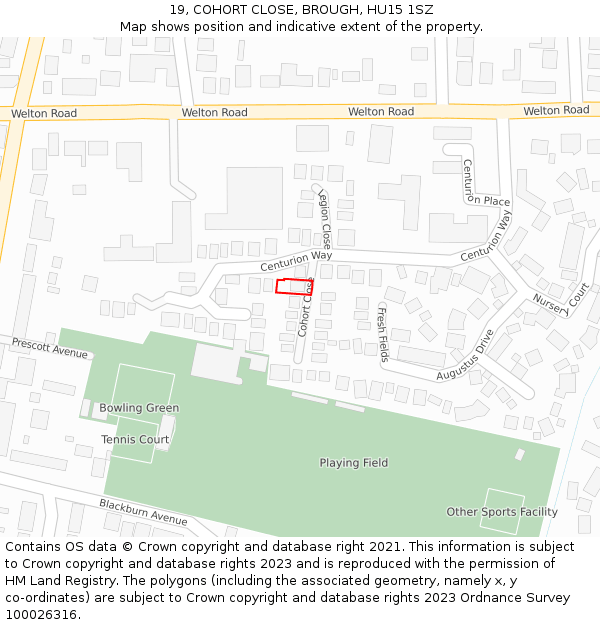 19, COHORT CLOSE, BROUGH, HU15 1SZ: Location map and indicative extent of plot