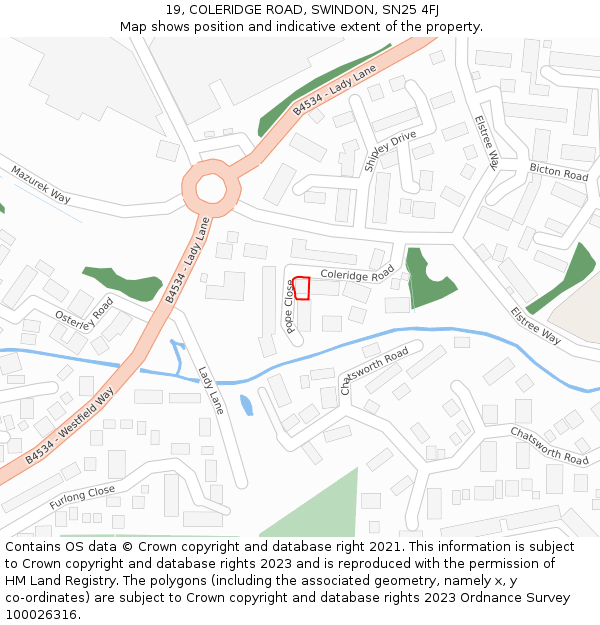 19, COLERIDGE ROAD, SWINDON, SN25 4FJ: Location map and indicative extent of plot