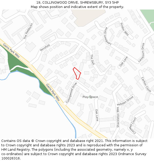 19, COLLINGWOOD DRIVE, SHREWSBURY, SY3 5HP: Location map and indicative extent of plot