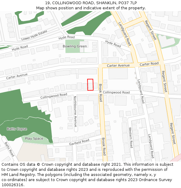 19, COLLINGWOOD ROAD, SHANKLIN, PO37 7LP: Location map and indicative extent of plot