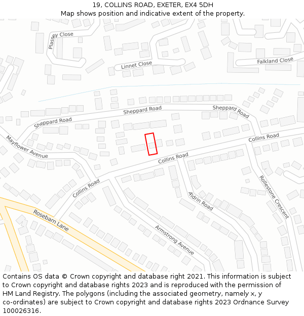 19, COLLINS ROAD, EXETER, EX4 5DH: Location map and indicative extent of plot