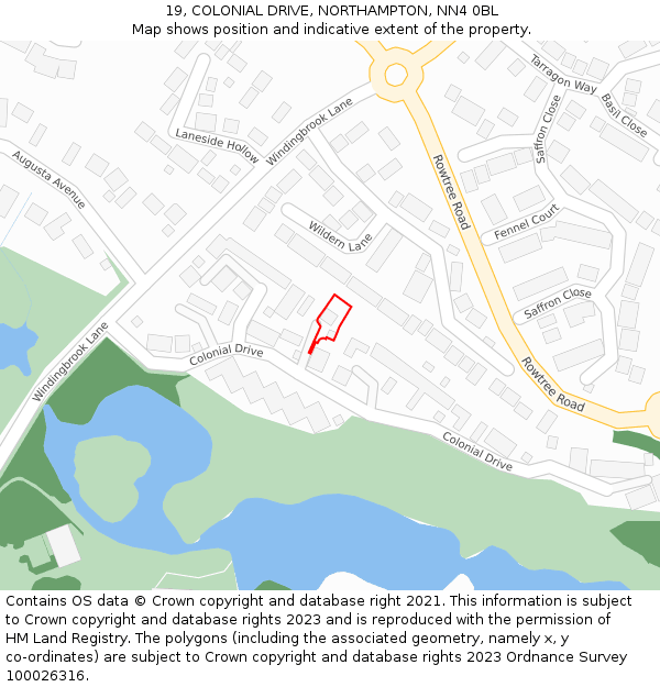 19, COLONIAL DRIVE, NORTHAMPTON, NN4 0BL: Location map and indicative extent of plot